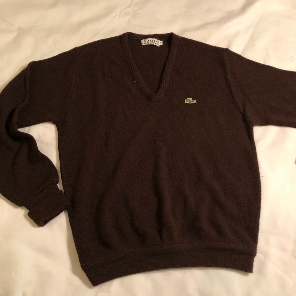 Izod Lacoste V neck acrylic sweater Mr. Rogers Med